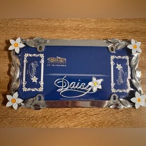 Silver and Blue Daisy License Plate Frame